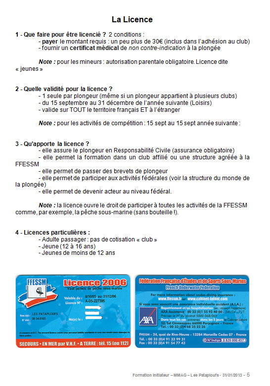 Extrait du manuel d'accueil nouveau plongeur. 