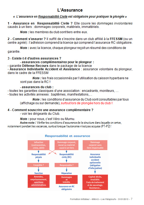 Extrait du manuel d'accueil nouveau plongeur. 